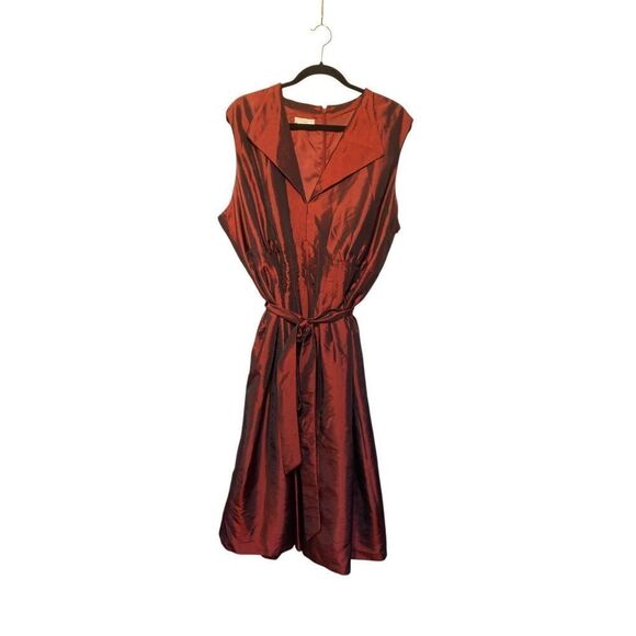 ￼ London times plus size women’s burgundy midi taffeta dress size 24W - Picture 1 of 5